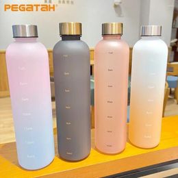 Water Bottles 1L Bottle With Time Marker 320Z Large Capacity Reusable Fitness Sports Outdoors Travel Leakproof BPA Free Frosted Plastic