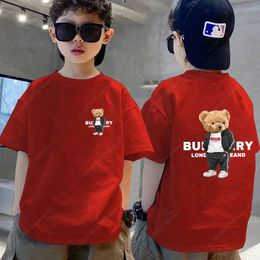 Luxury Brand Bear Graphic Children Tshirt Cotton Cute Print Summer Fashion Kids Shirts Boy Girl Tops Clothing Free 240510