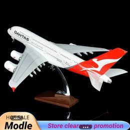 Diecast Resin 1160 Scale cm A380 Air Bus Passenger Aircraft Australia Aeroplane Model Qantas Airways with Cabin Lights Gift 240510