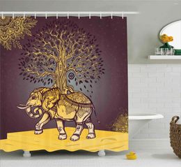 Shower Curtains Elephant With Tree On Back Ancient Animal Good Luck Symbol Art Cloth Fabric Bathroom Decor Set Mauve Yellow