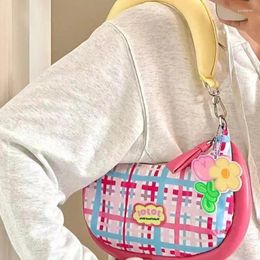 Storage Bags Cute Fashion All Shoulder For Women Harajuku Style Colourful Plaid Handbags Summer Sweet Cool Casual Underarm