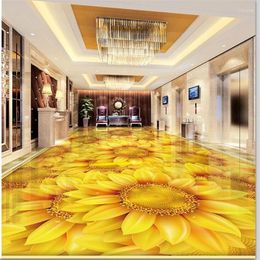 Wallpapers Wellyu Custom Floor Decoration Painting 3d Sun Flower Sunflower Plant Self Adhesive Flooring Tiles Mural Wallpaper