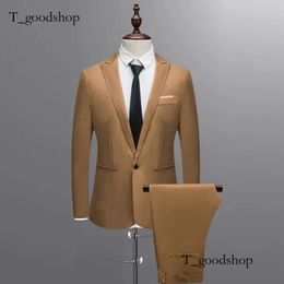 Men's Slim Button Suit Pure Color Dress Blazer Host Show Jacket Coat & Pant 253