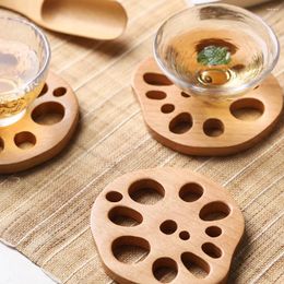 Table Mats Creative Irregular Mat Wooden Lotus Root Slice Cup Coasters Heat Insulation Pad Bar Placemats Decor