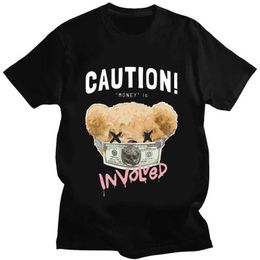 Men's T-Shirts Creativity Teddy Bear Money Print Tshirt Men Women T Shirt Summer Fashion Short-slv Novelty Casual Funny T Strtwear Tops T240510