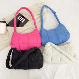 Storage Bags Quilted Female Tote Bag Casual Cheque Cotton-Padded Fashion Winter Simple Solid Colour Women Shoulder For Shopping Travel