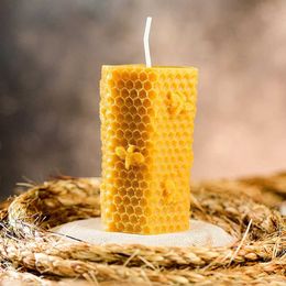 5Pcs Candles Beeswax Honeycomb Candles Hexagonal Beeswax Pillar Candle Pure Bee Honey Beehive Candle for Home Decoration