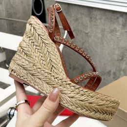 Women Espadrilles Sandals Designer Wedges Platform Sandal Dress Shoes Leather Pumps Straw Weaving Black With Box 564