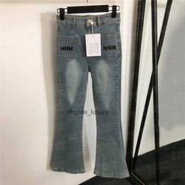 Designer Flare Jeans For Women Letter Pocket High Waist Denim Pants Cool Girls Trousers Streetwear