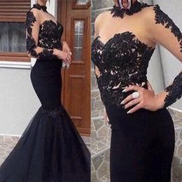 Black Sexy Prom Dresses Mermaid Lace Appliques Satin African Long Illusion Style Prom Gown Evening Dresses Robe De Soiree 294x