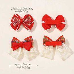 Hair Accessories Baby New Years Red BowHair Clips Set Chinese Style Delicate Hairpins Kids Hairgripes Headwear Accessories for Spring Festival