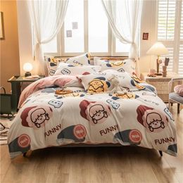 Bedding Sets Classic Set Little Girl With Whip Pattern Winter Warm Milk Velvet 4PCS Thick Plush Oversize Duvet Cover