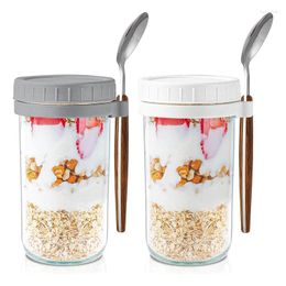 Storage Bottles Overnight Oats Containers With Lids And Spoons: 24 Oz Mason Jars For -2Pcs Glass Food Durable