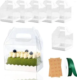 Gift Wrap 10pcs Cake Boxes 6x6 Inches Clear With Handle Transparent Bakery Small Baking Box For 6inch Ca
