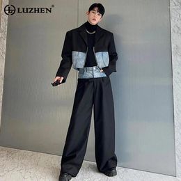 Men's Tracksuits LUZHEN And Women's Set Fashion Niche Design Denim Patchwork Jackets Two-piece Suit Wide Leg Pants 2024 Spring LZ2315