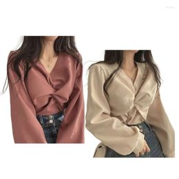 Women's T Shirts Womens Casual Puff Long Sleeve Shirt V Neck Twist Front Ruched Blouse Loose Tunics Top Sexy Goings Out Gifts