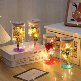 Party Favour Glass Cover Eternal Flower Valentine's Day Romantic Gift Artificial Dome Box LED Light Wedding Birthday Gifts