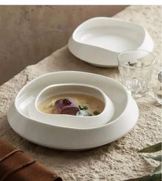 Plates White Ceramic Creative Dishes For Appetizers And Desserts Els Restaurants Salad Bowls Irregular Cutlery