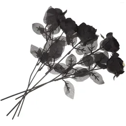 Decorative Flowers 5 Pcs Artificial Halloween Wedding Decorationsations Faux Arrangements Roses Silk Black