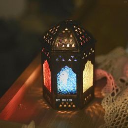Candle Holders Hanging Tealight Iron Black Metal Creative Moroccan Lamp Glass Soporte Vela House Decor
