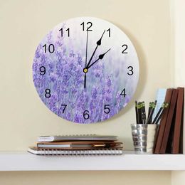 Wall Clocks Fantasy Flower Lavender Plant Purple Decorative Round Wall Clock Custom Design Non Ticking Silent Bedrooms Large Wall Clock