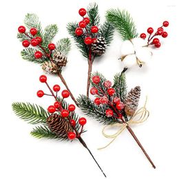 Decorative Flowers 5PCS/20CM Artificial Flower Christmas Pinecone Branches Snowflake Berry Tree Holiday Decoration Plants Red Fru