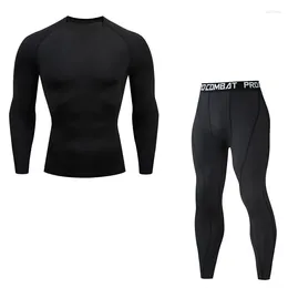 Men's Thermal Underwear Winter Compression Long Set Fleece Base Layer Plain Color Men Sweatpants Tights Shirt 4xl