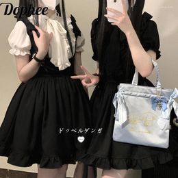 Women's Blouses Dophee Original Japan Style Puff Short Sleeve Women Shirts Cute Bow Stand Collar Elegant Top Love Buckle Lolita