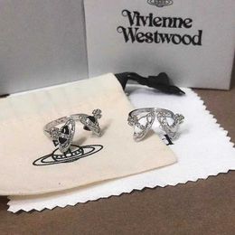 Brand Senior Westwoods Double sided Love Enamel Ring Female Open Planet Saturn Classic Vintag Sparkling Diamond Nail