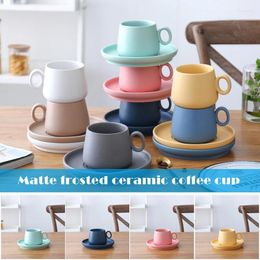 Cups Saucers Coffee With Tray Porcelain Tea Matte Ceramic Mug Macaron Home Supplies LBE