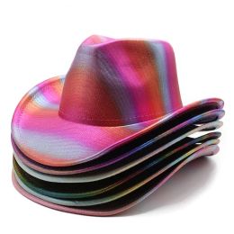 New Entleman Western Cowboy Hat Vintage Top Hats for Women Men Wide Brim Felt Fedora Rainbow Colour Sunshade Panama Cap