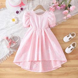 Girl's Dresses Dress For Kids 4-7 Years old Birthday Puff Sleeves Cute Pink Backless Bow Princess Formal Dresses Ootd For Baby GirlL2405