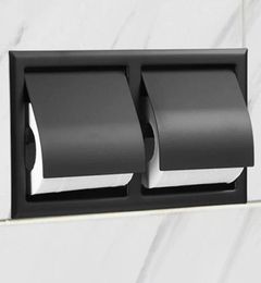 Toilet Paper Holders Double Recessed Toileissue Holder Black All Metal Contruction 304 Stainless Steel Bathroom Roll Box4027160