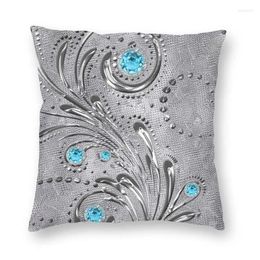 Pillow Silver Swirl With Blue Topaz Gemstone Luxury Cover Home Decor Texture Leather Sofa