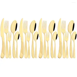 Dinnerware Sets 20Pcs Gold Set Steak Knife Cake Fork Teaspoon Cutlery Stainless Steel Flatware Silverware Party Kitchen Tableware