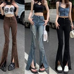 Women's Jeans Black Flare Pants Women's Slim Thin Y2k 2024 Springautumn High Waist Skinny Women Design Trousers
