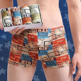Underpants 4Pcs/Lot Men Panties Seamless Male Printed Underpants Breathable Man Pack Shorts Boxers Underwear Fashion Mens Boxer Large Size Y240508