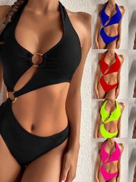 Women's Swimwear Summer Beach Womens Solid Color Bandage Independent Swimwear Sexy Bikini Fitness Swimwear J240510
