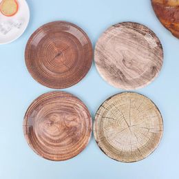Baking Tools 10Pcs 7-Inch Retro Imitation Wood Grain Disposable Tableware Plate Paper Tray Birthday Holiday Party Decoration Household Item