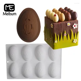 Baking Moulds Meibum 1/8 Cavity Cake Mould Silicone Shell Texture Easter Eggs Chocolate Mould Pastry Dessert Decorating Tools Kitchen