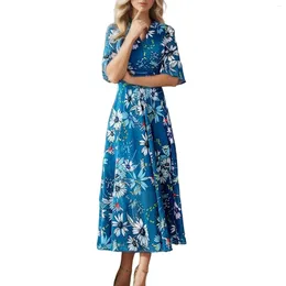 Casual Dresses Women Floral Print Boho Dress Wrap Long Holiday Ruffles Female O-Neck Beach A Line Party Vestdos Clothing