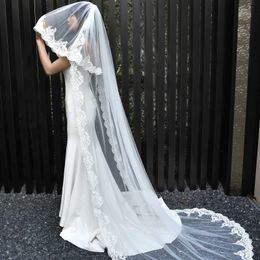 Wedding Hair Jewellery M24 Long Wedding Veils with Lace 2 Layers Bride Veil with Blusher Cathedral Length Lace Applique Edge Veil Wedding Accessories