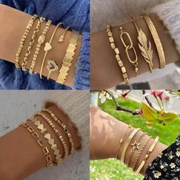 Bangle HuaTang Luxury String Of Beads Geometric Bracelets Set For Women Simple Gold Color Irregular Chain Jewelry Gifts Party 26167