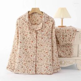 Women's Sleepwear Cotton Pyjama Set Floral Print 2 Pcs Spring Autumn Ladies Home Suit Vintage Long Sleeve For Female 2024