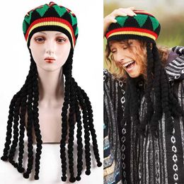 COS wig braid beret Jamaican hat yarn Halloween hat dirty braid reggae Coloured Rasta hat