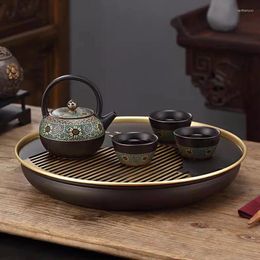 Tea Trays Coffeeware Teaware Tray Kettle Kitchen Gadget Office Vintage Ceramic Portable Plate Bandeja De Madera Accessories