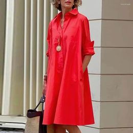 Casual Dresses Blouses Women Summer 2024 Trend Solid Polka Dot Printing Sexy Shirt Dress Loose Fashion Turn-Down Collar Pocket