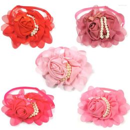 Dog Apparel 50pcs Large Valentine's Day Bow Ties Love Neckties Chiffon Rose With Pearl Bowties Pet Accessories Products