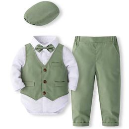 Clothing Sets 5-piece Spring and Autumn Newborn Mens Clothing Korean Fashion Gentleman Tight Top+Tank Top+Pants+Tie+Hat Baby Luxury Clothing BC1684L240513