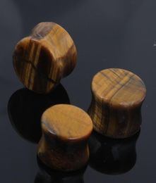 Organic Natural Polished Tiger Eye Stone Ear Plug Saddle Double Flare Gauges Flesh Tunnel cool gages for ears8888272